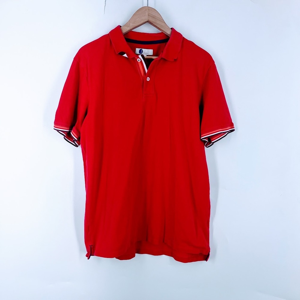 Boden Mens Red Cotton Pique Short Sleeve Polo Shirt Striped Trim Size L M0304